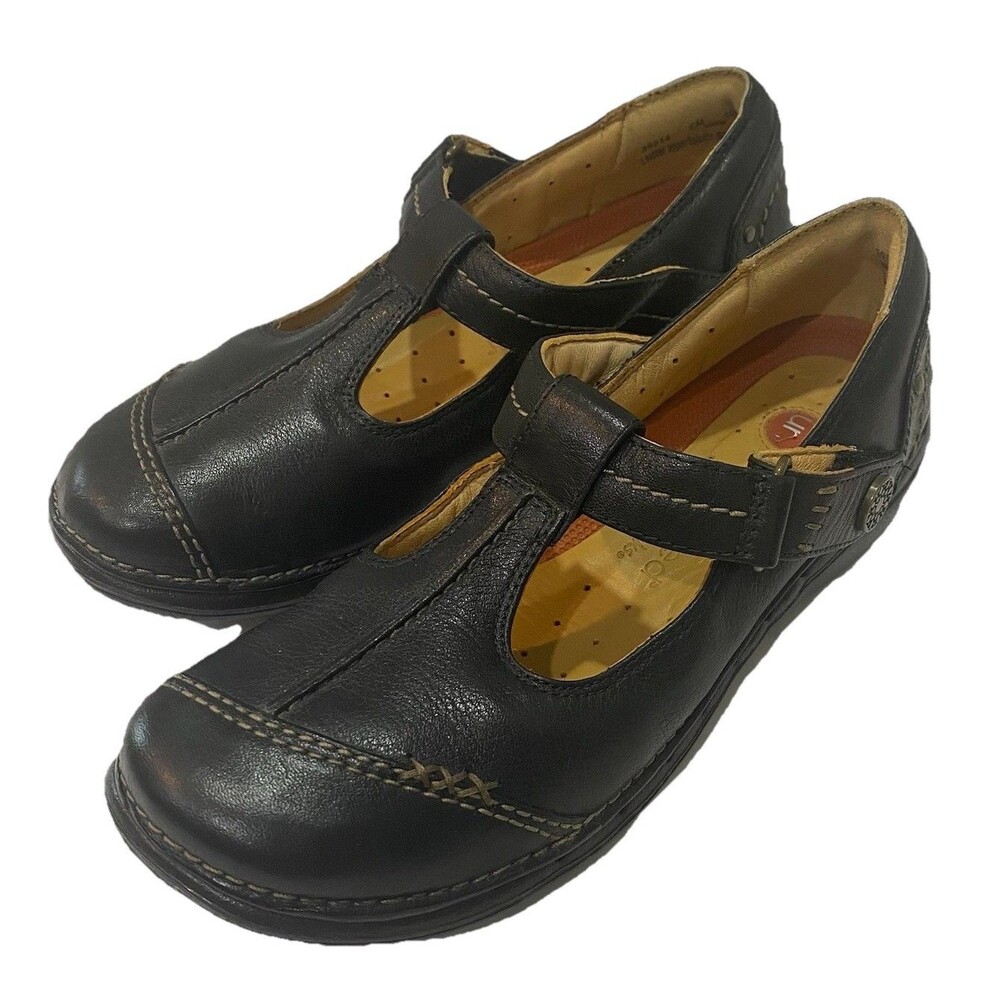 Clarks Unstructured Shoes Womens 6 M Mary Jane Flats Black Leather Hook And Loop